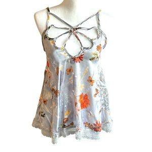 POL Camisole Top NWOT Size Small Gray and Peach Floral top with‎ Lace Details